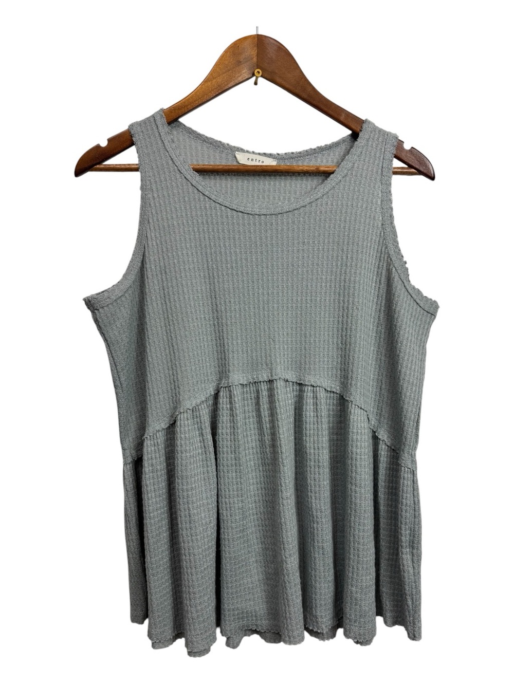 Entro Gray Sleeveless Waffle Peplum Tank Large